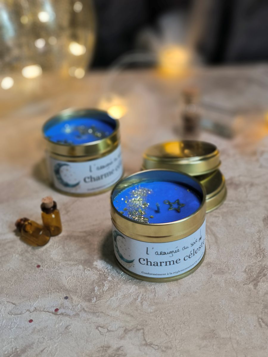 Bougie pot métal - Charme céleste (Jamsin, santal et Musc)