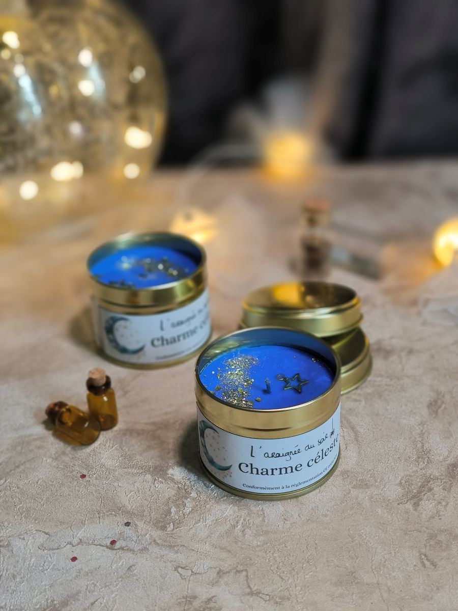 Bougie pot métal - Charme céleste (Jamsin, santal et Musc)