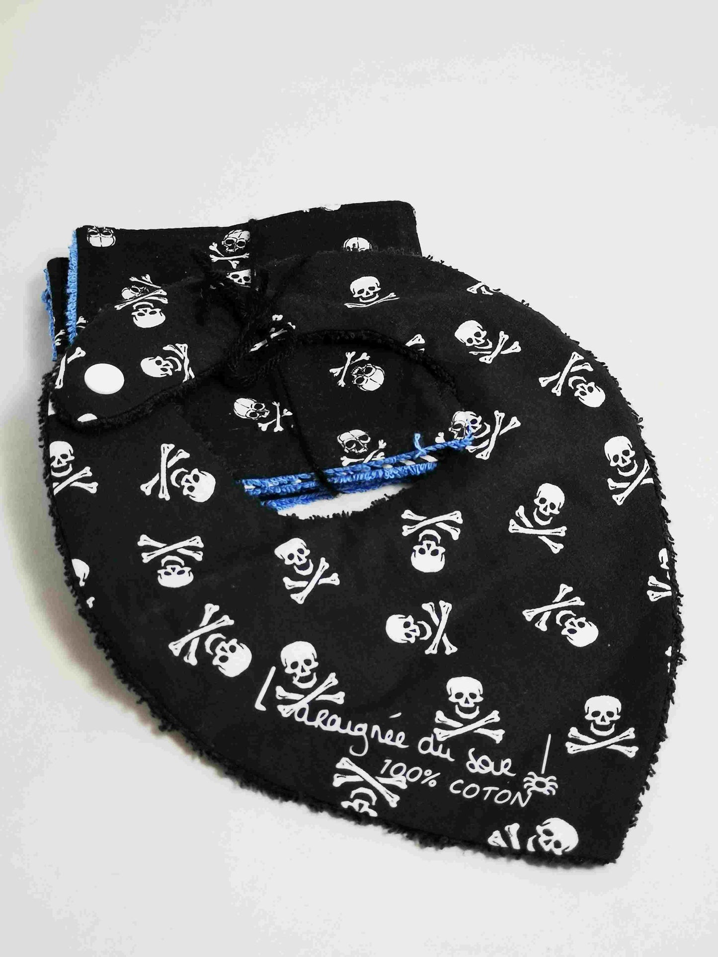 Duo Bavoir et Lingettes Lavables - têtes de mort en bleu- Style Unique pour Bébés Branchés