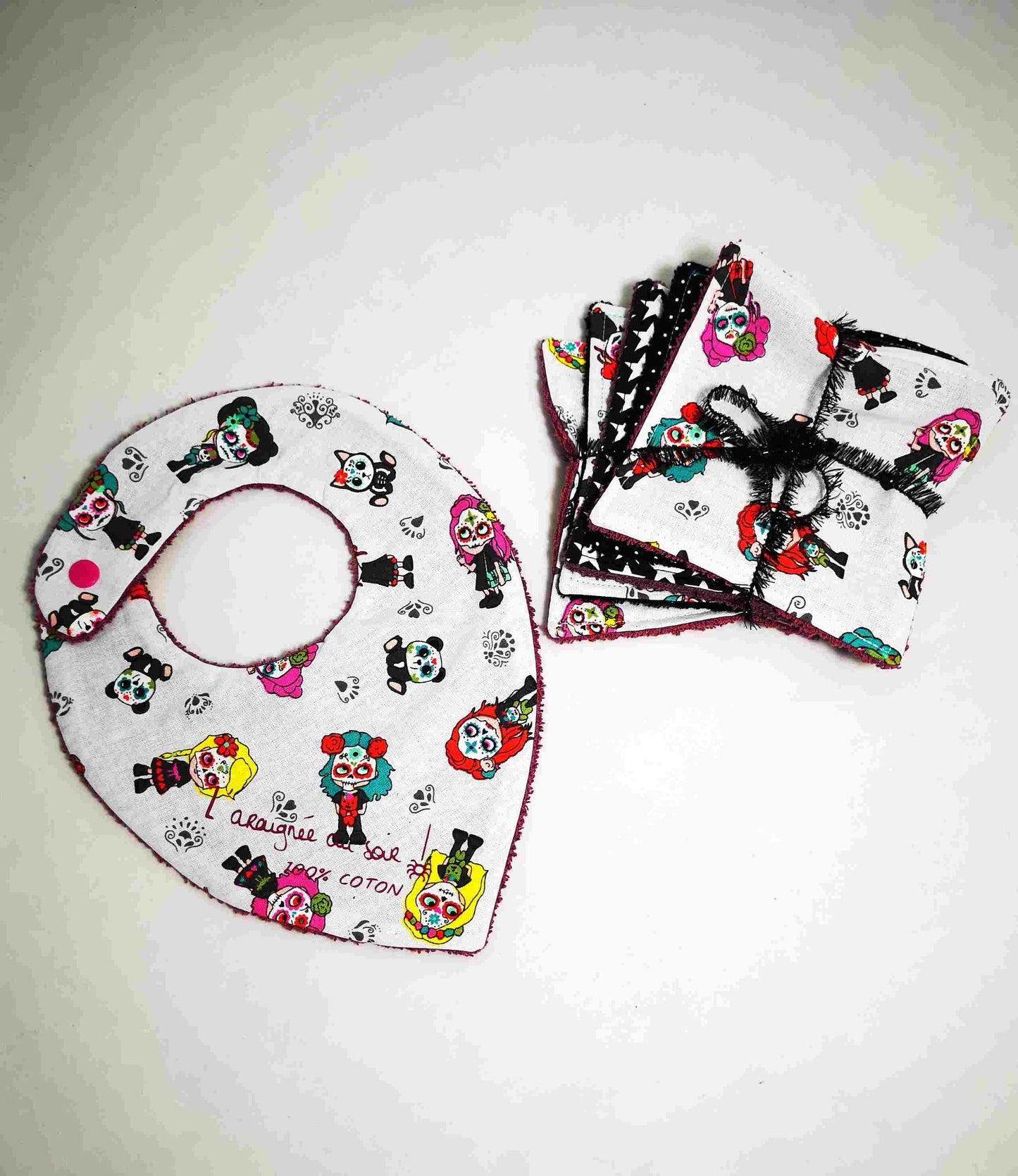 Duo Bavoir et Lingettes Lavables Les petites calaveras !
