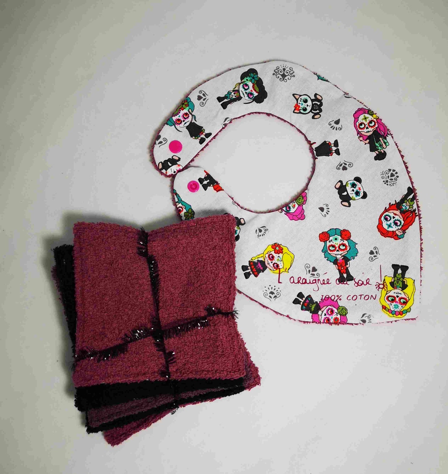 Duo Bavoir et Lingettes Lavables Les petites calaveras !