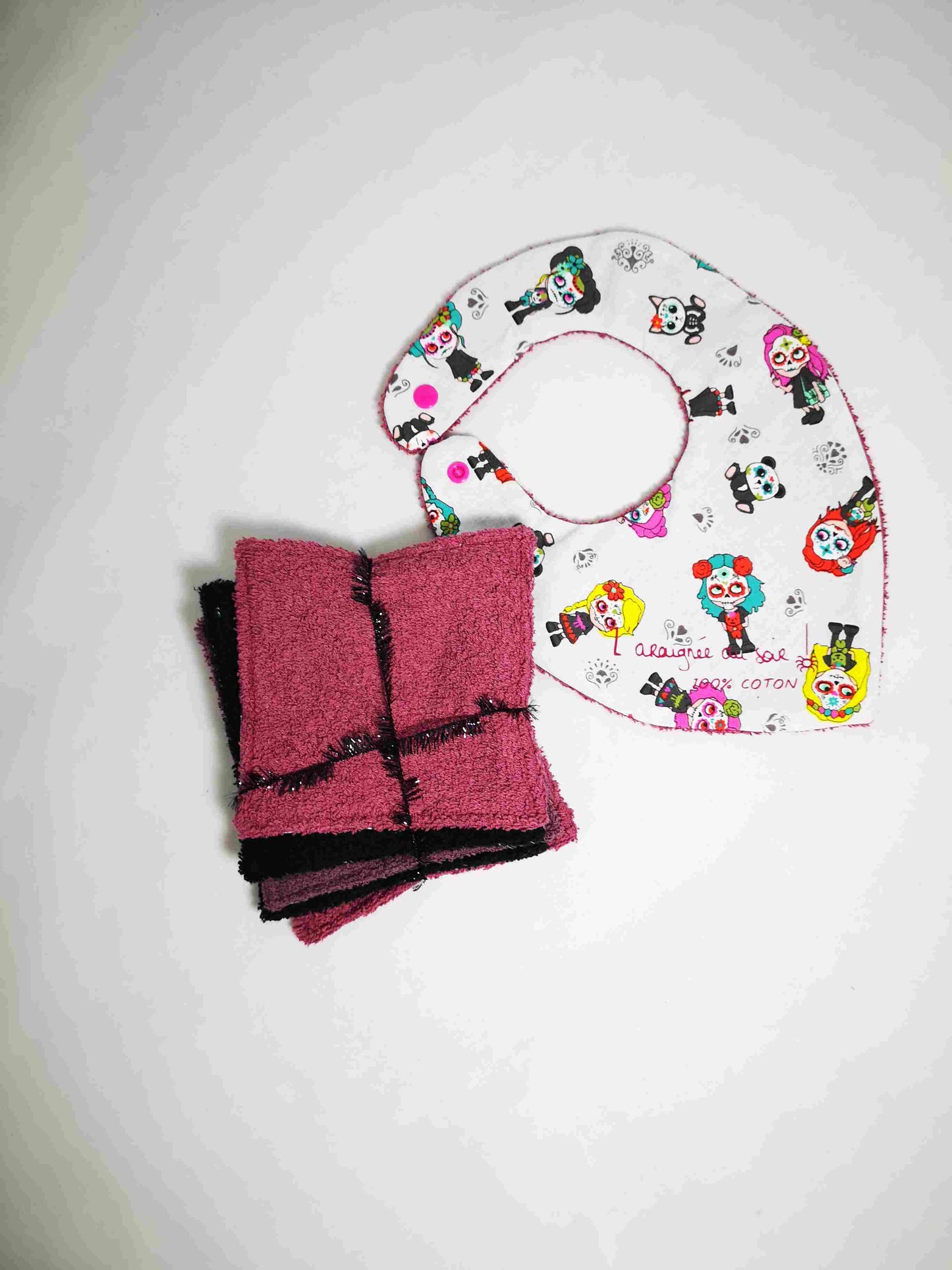 Duo Bavoir et Lingettes Lavables Les petites calaveras !