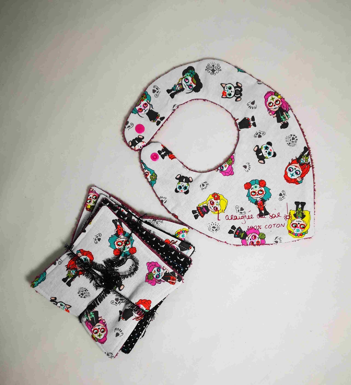 Duo Bavoir et Lingettes Lavables Les petites calaveras !