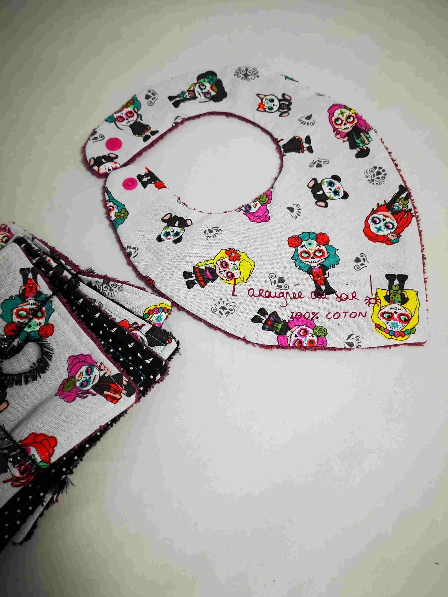 Duo Bavoir et Lingettes Lavables Les petites calaveras !
