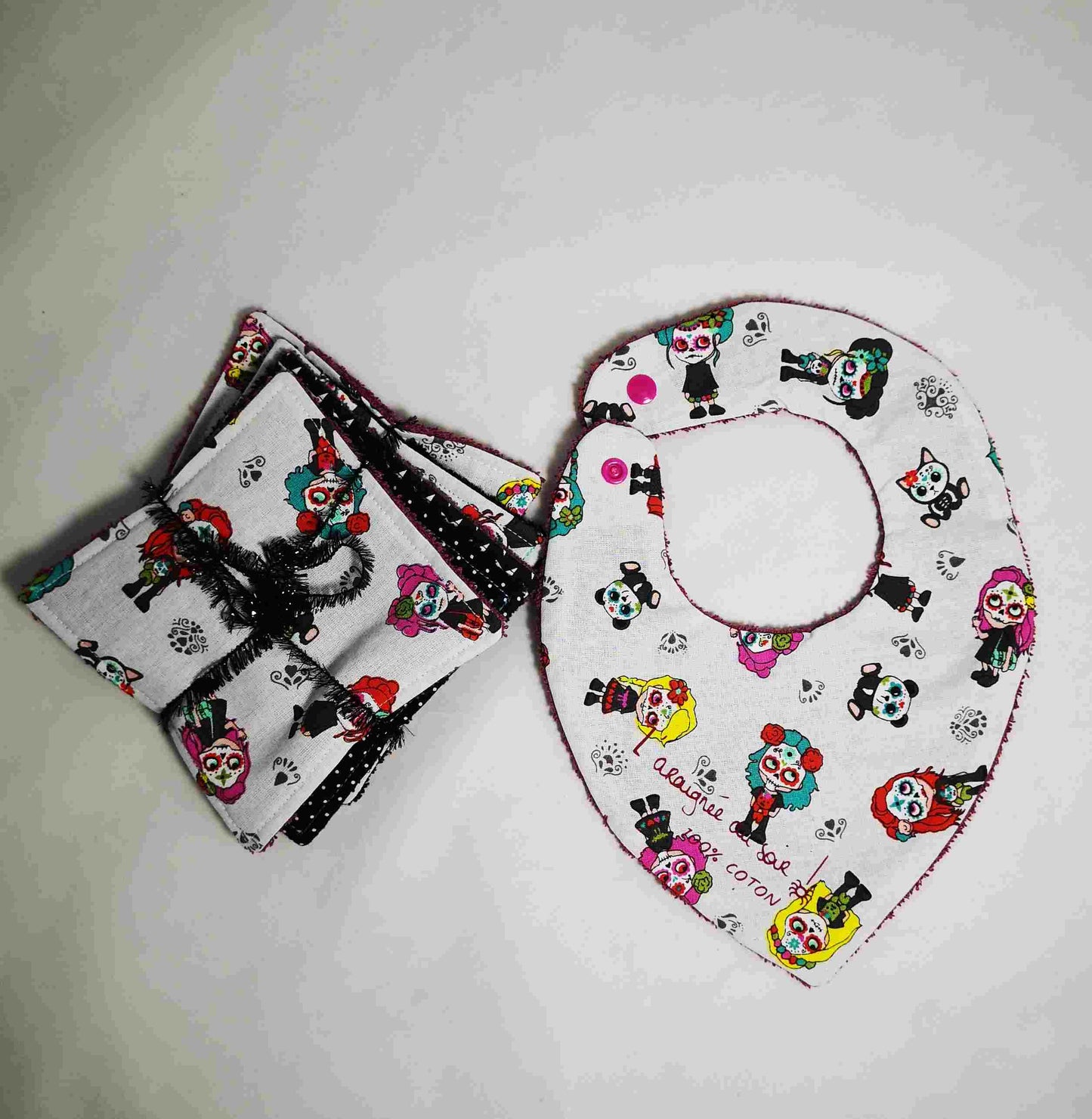 Duo Bavoir et Lingettes Lavables Les petites calaveras !