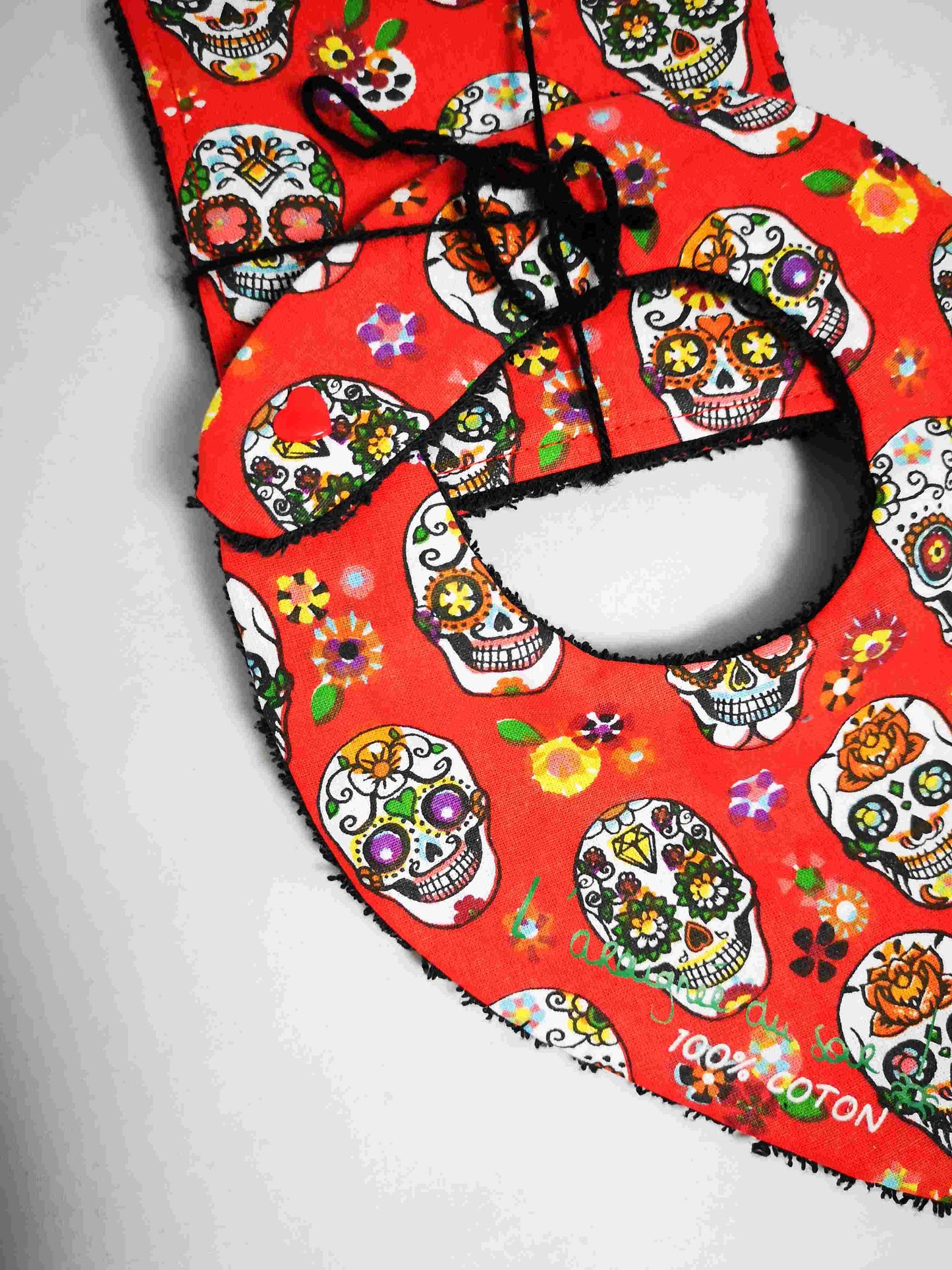 Duo Bavoir et Lingettes Lavables Calaveras en rouge