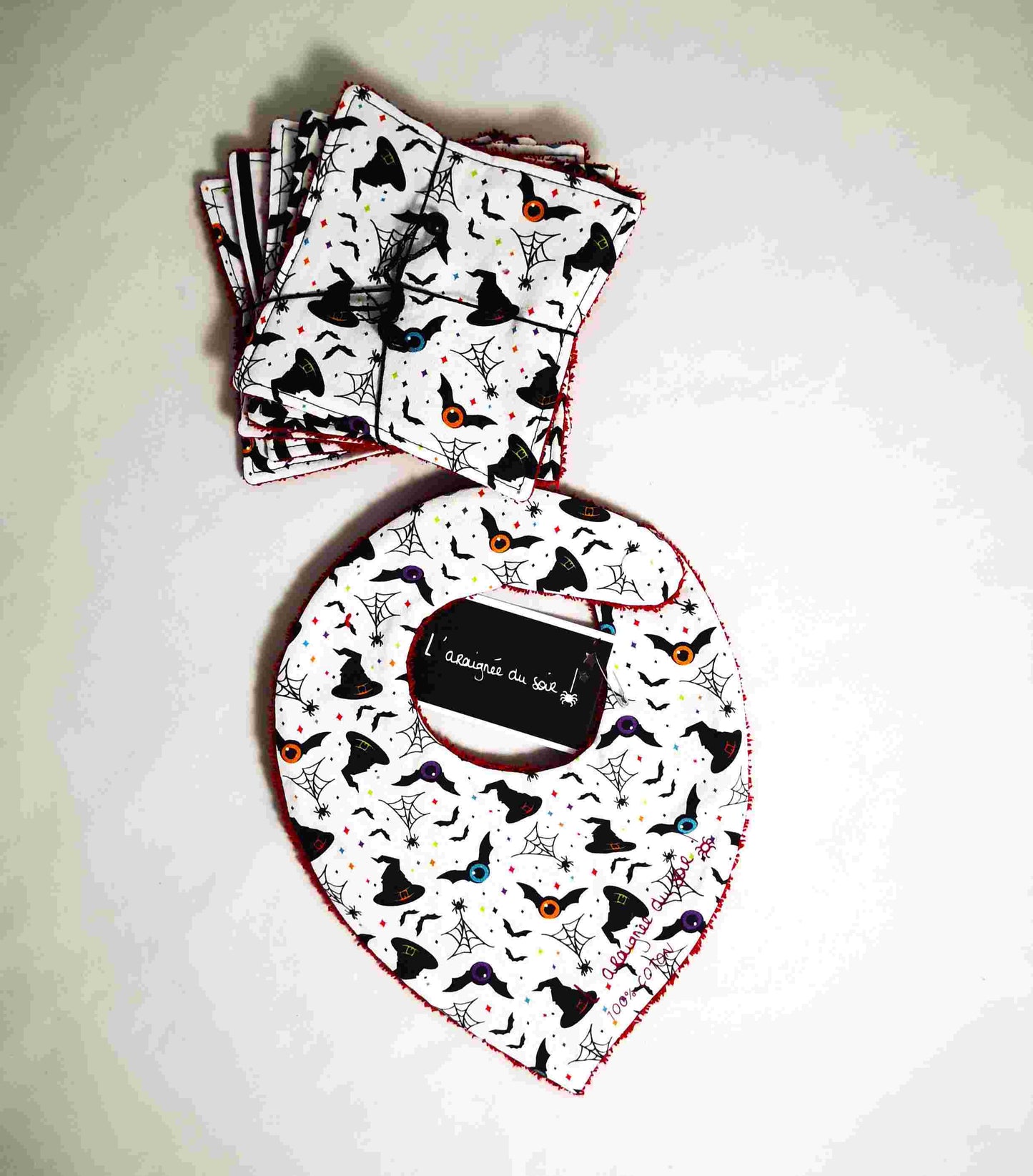 Duo Bavoir et Lingettes Lavables motifs d'halloween