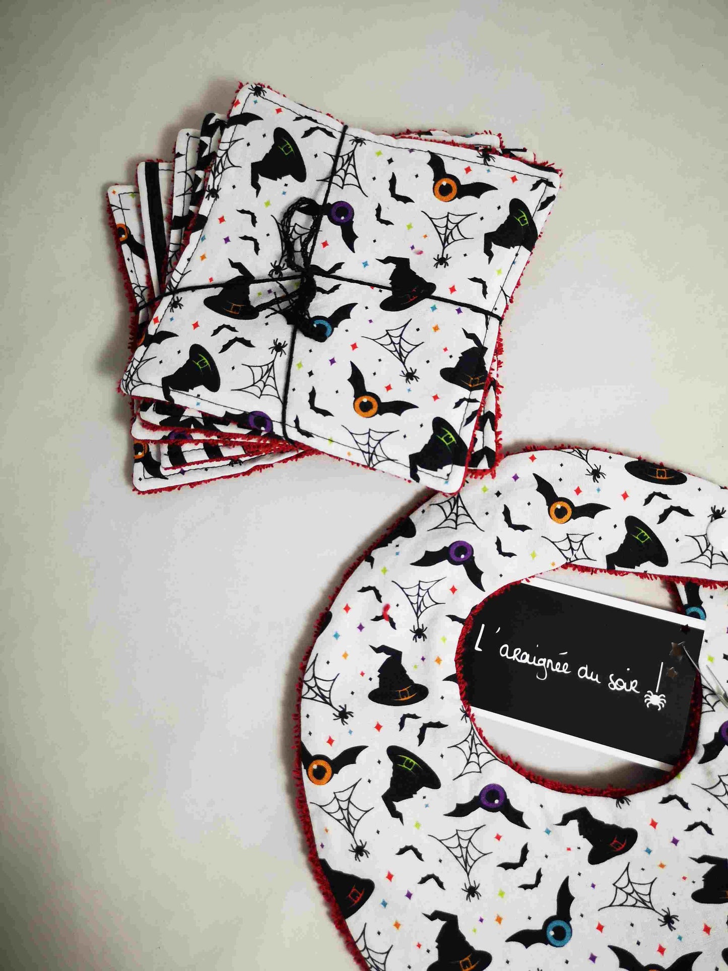 Duo Bavoir et Lingettes Lavables motifs d'halloween