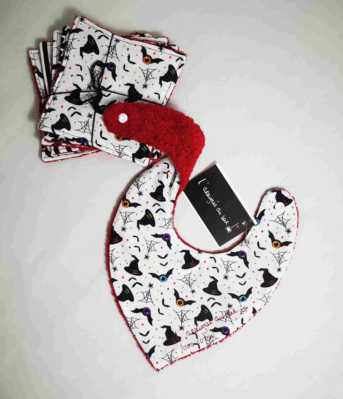 Duo Bavoir et Lingettes Lavables motifs d'halloween