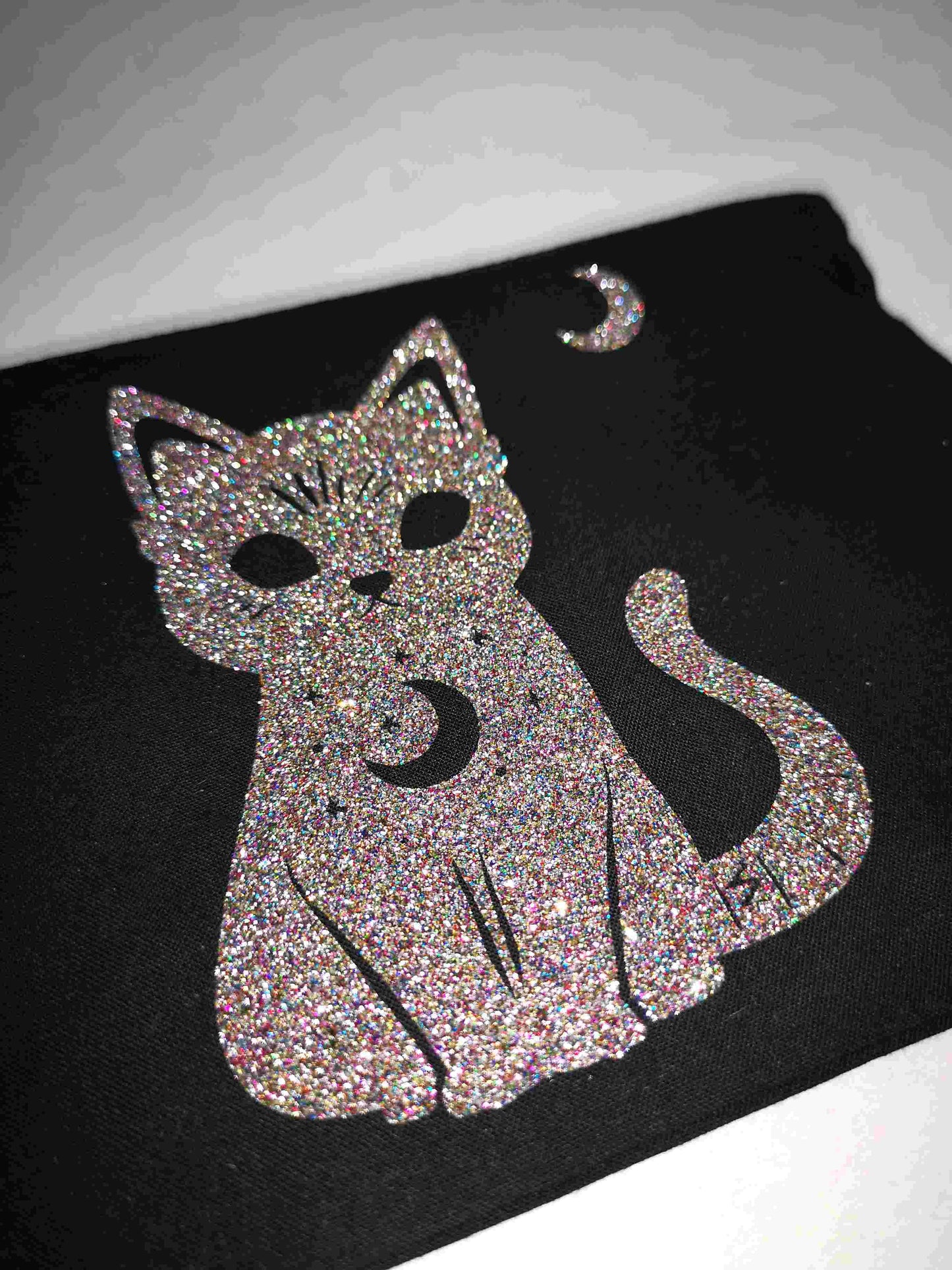 Trousse "Chat ensorcelant" en coton et pailleté