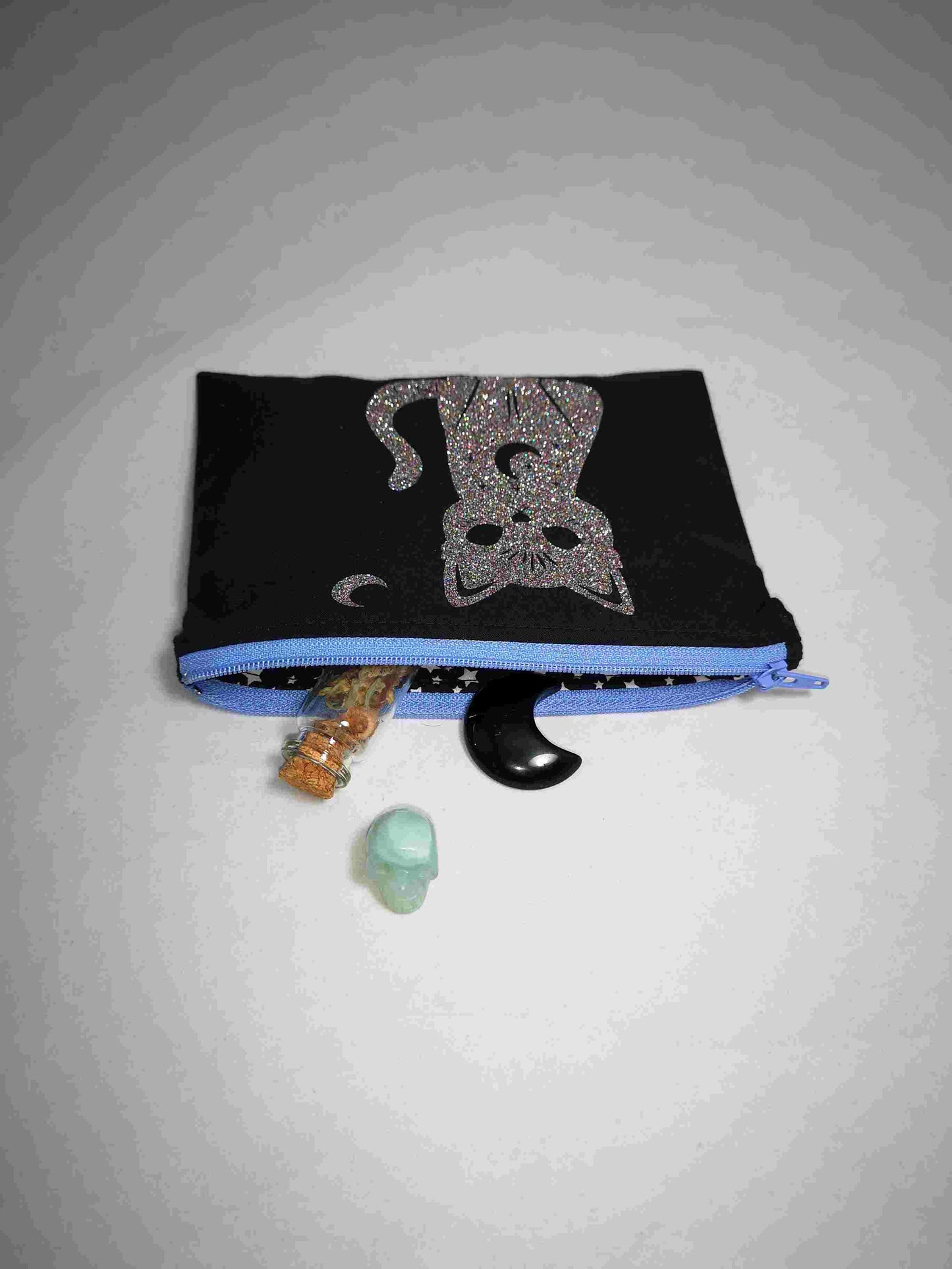 Trousse "Chat ensorcelant" en coton et pailleté