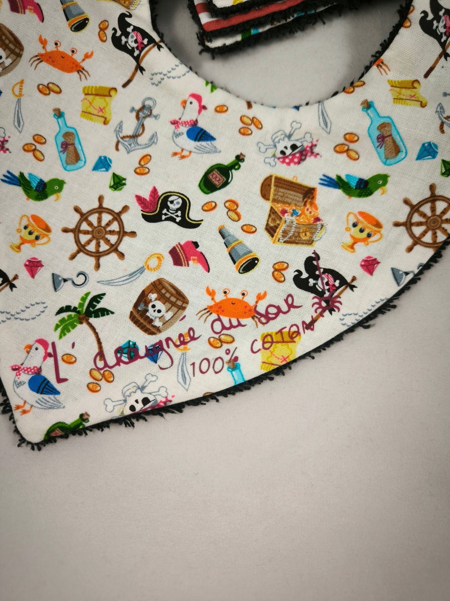 Duo Bavoir et Lingettes en Coton - Motifs Pirates