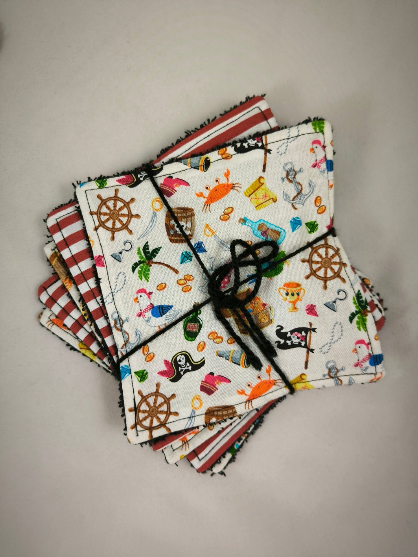 Duo Bavoir et Lingettes en Coton - Motifs Pirates