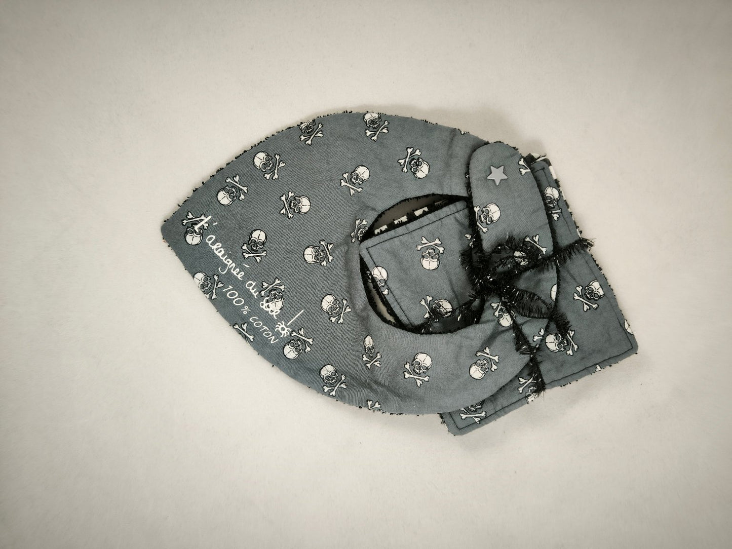 Duo Bavoir et Lingettes Lavables gris Crânes- pour bébés rock'n'roll