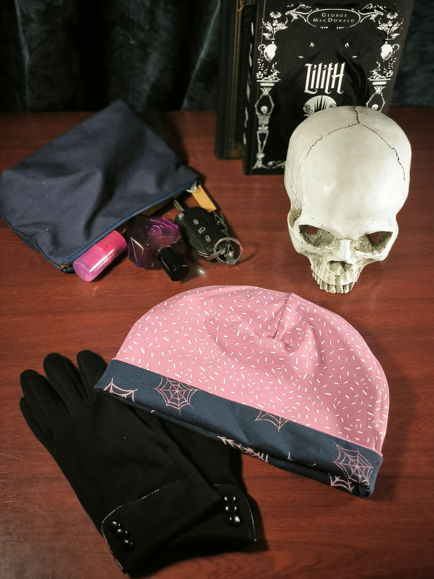Bonnet réversible Toiles d'araignée roses *adulte*