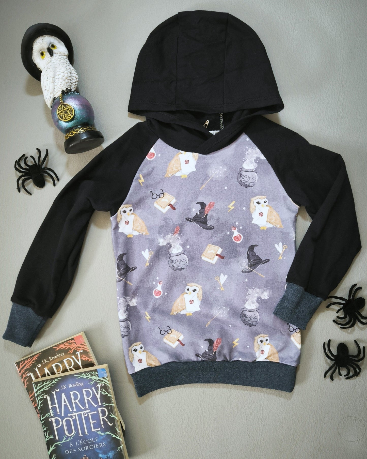 Sweat à capuche Hibou magique bleu T.3 ans/98 cm