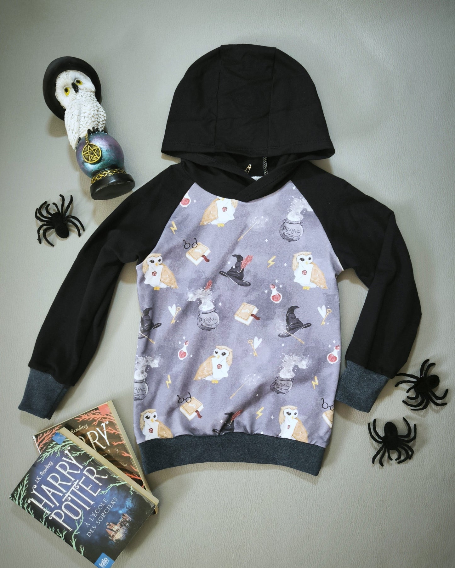 Sweat à capuche Hibou magique bleu T.3 ans/98 cm