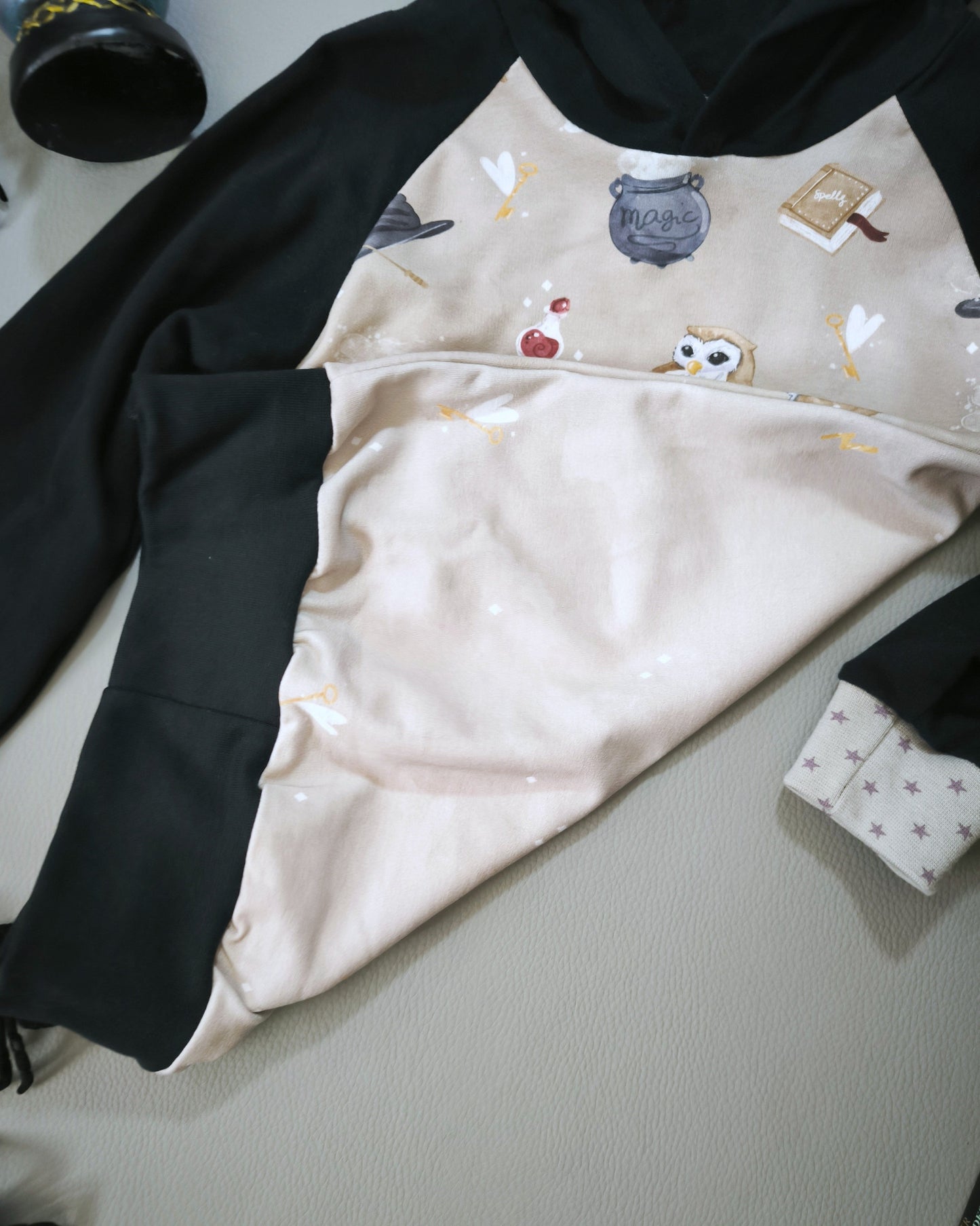 Sweat à capuche Hibou magique beige T.3 ans/98 cm