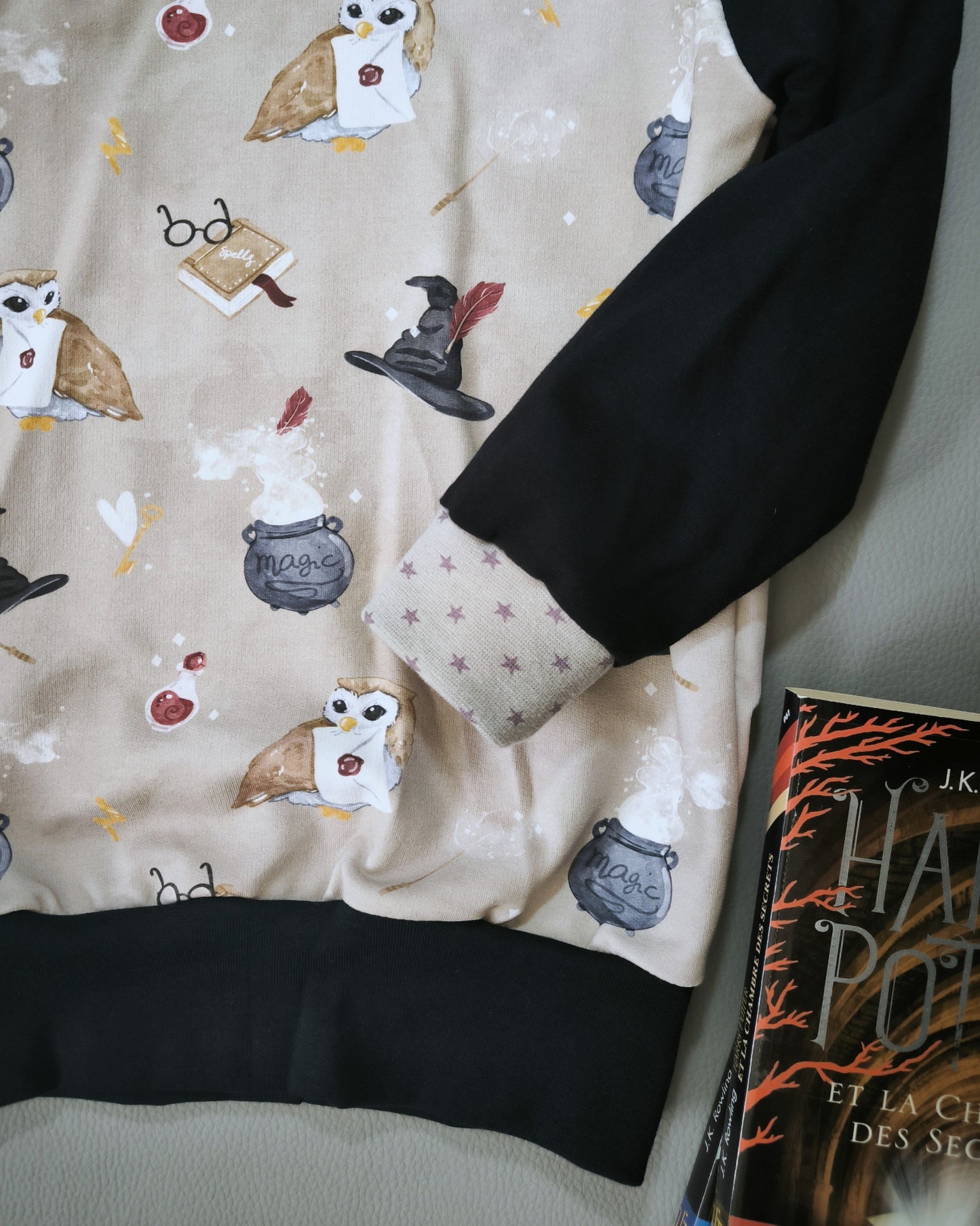 Sweat à capuche Hibou magique beige T.3 ans/98 cm