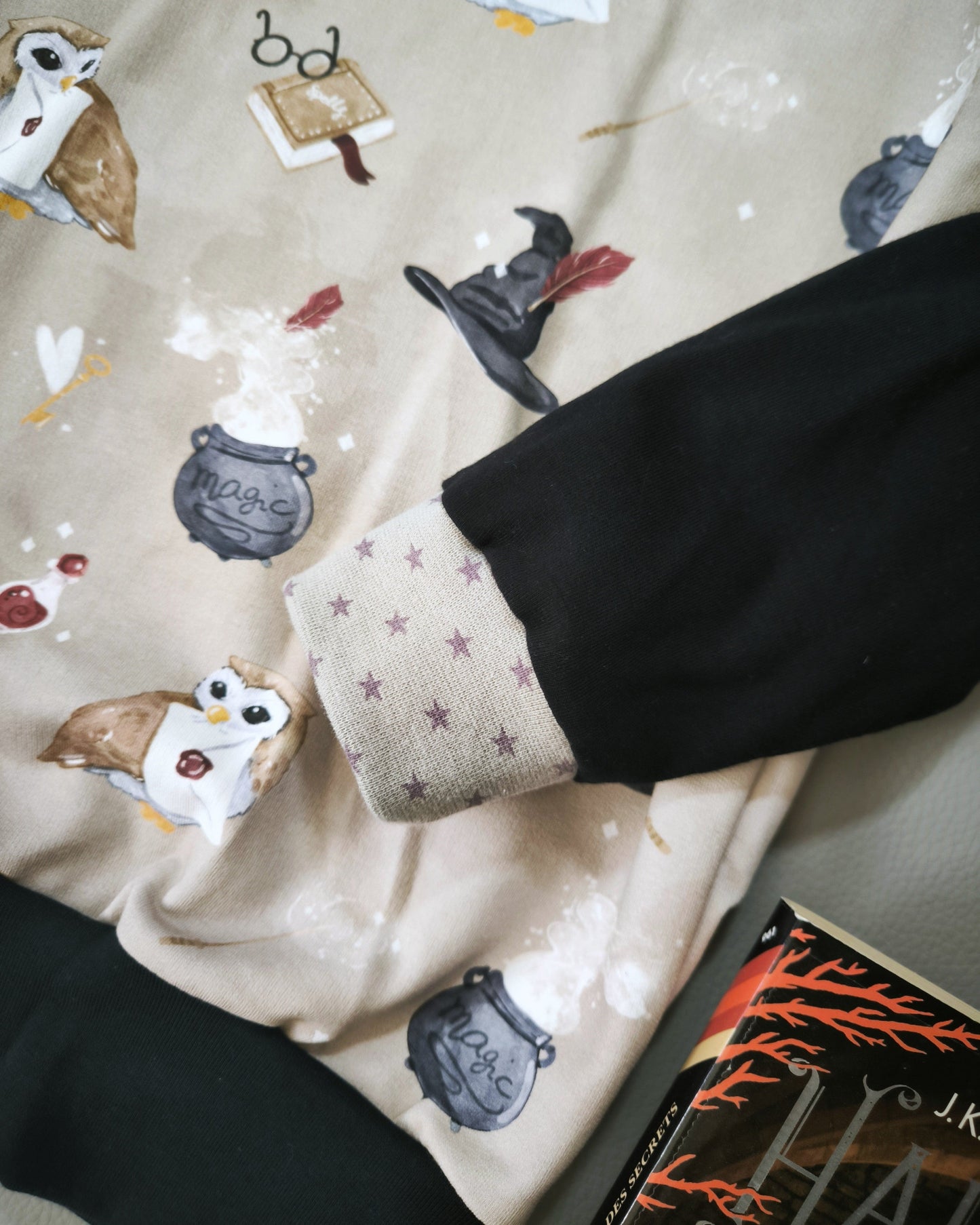 Sweat à capuche Hibou magique beige T.3 ans/98 cm