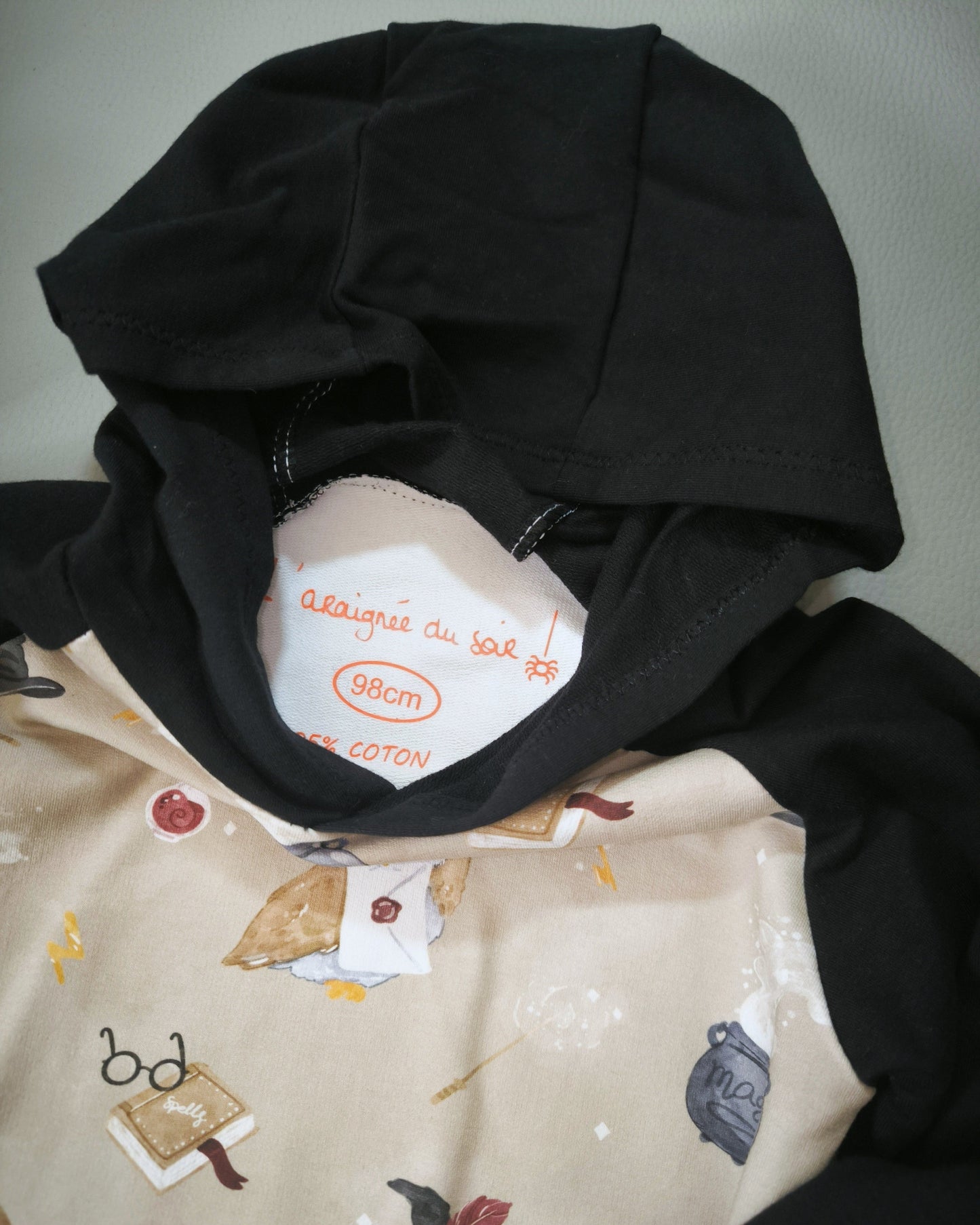 Sweat à capuche Hibou magique beige T.3 ans/98 cm