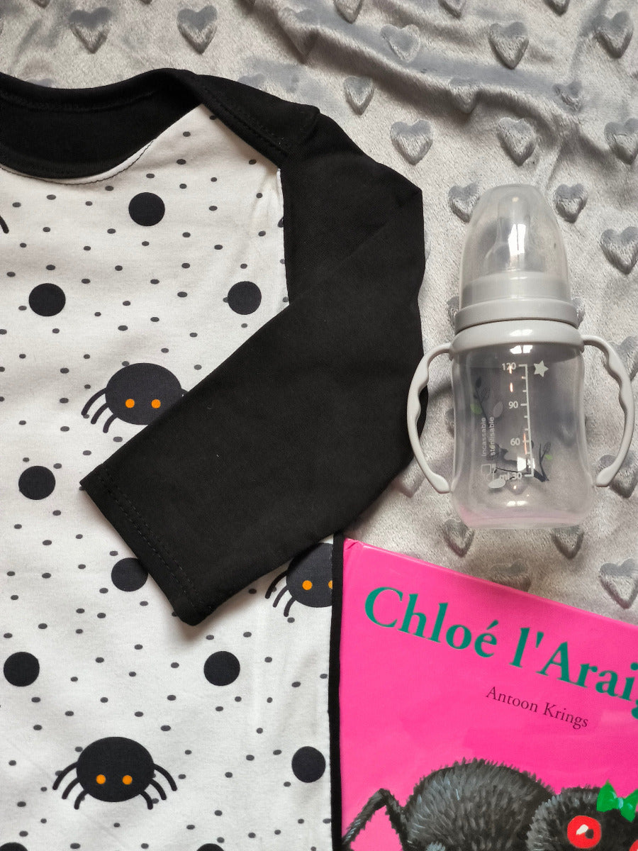 Body bébé "Petite Araignée" – blanc cassé & noir T.56cm/3 mois