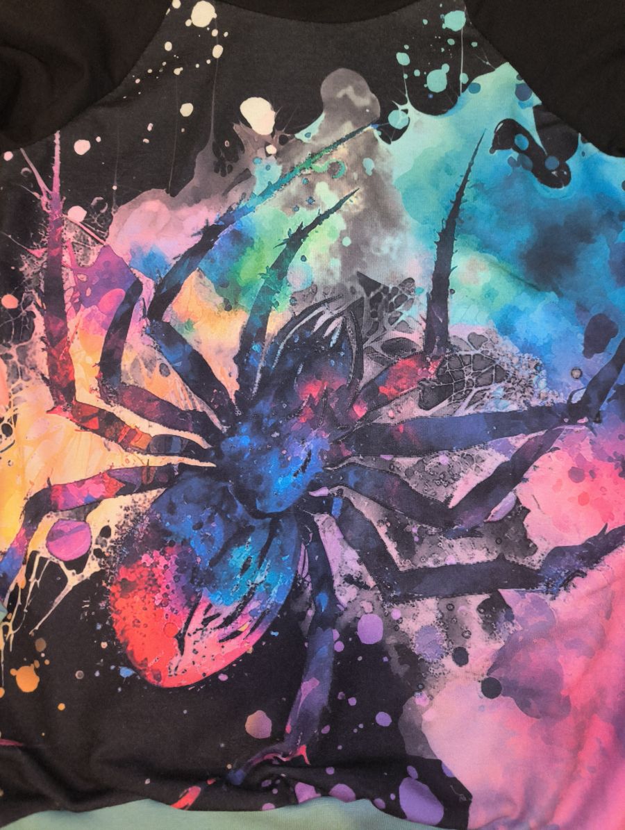 Sweat à capuche enfant araignée colorée – noir et vert tendre – taille 12 ans (modèle unique, fait main)