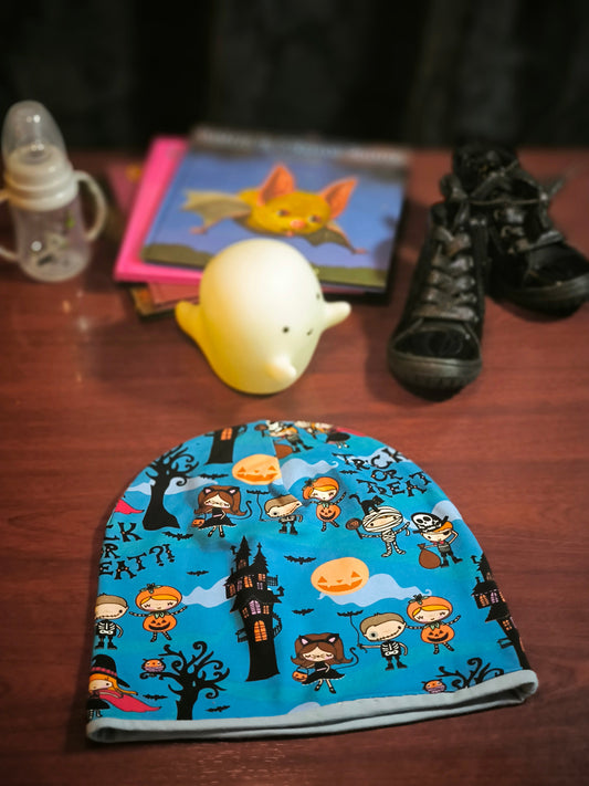 Bonnet réversibleHalloween en bleu *enfant*