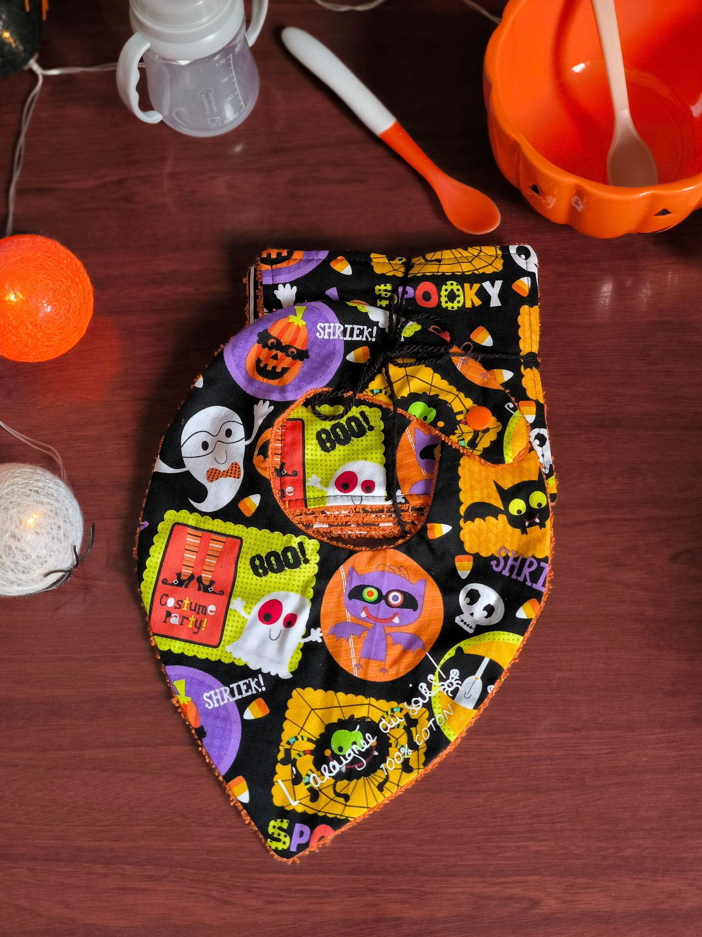 Duo bavoir et lingettes lavables - Repas d'Halloween