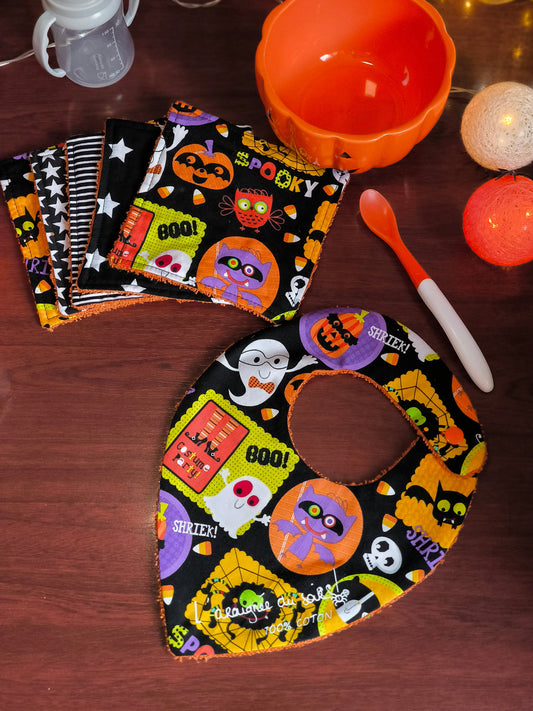 Duo bavoir et lingettes lavables - Repas d'Halloween