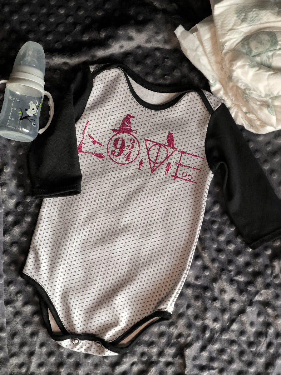 Body bébé "Amour magique" – gris à pois & noir T.62cm/6 mois