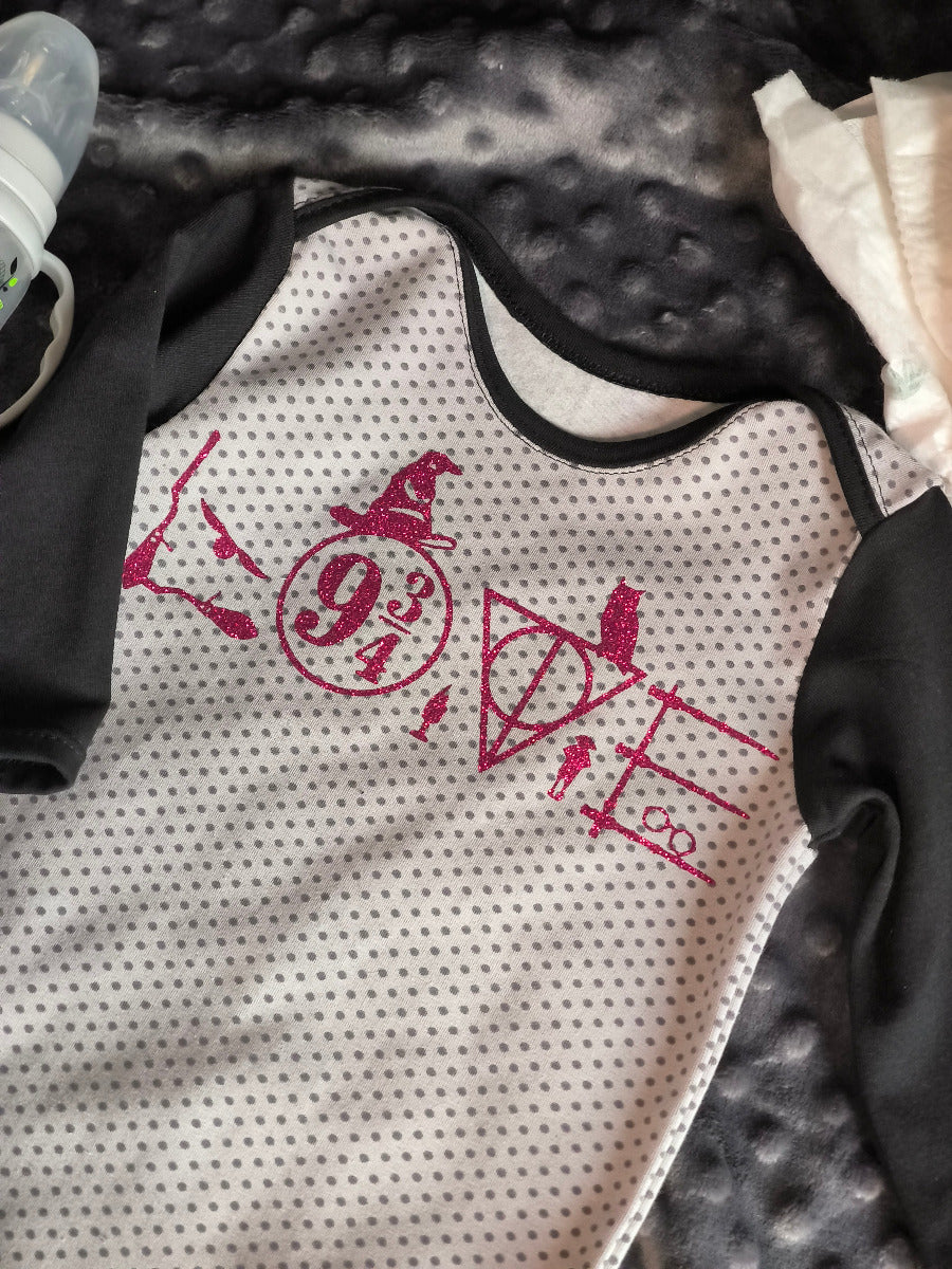 Body bébé "Amour magique" – gris à pois & noir T.62cm/6 mois