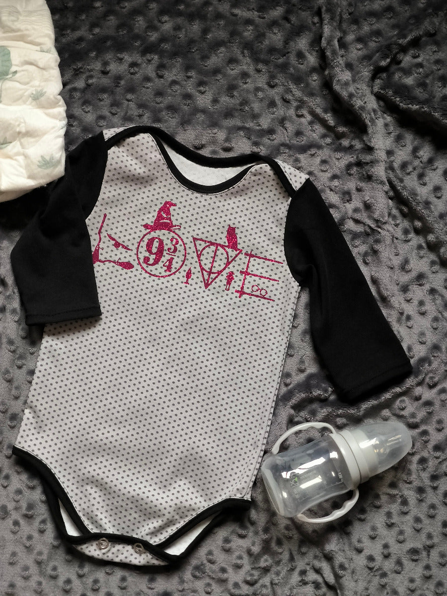 Body bébé "Amour magique" – gris à pois & noir T.62cm/6 mois