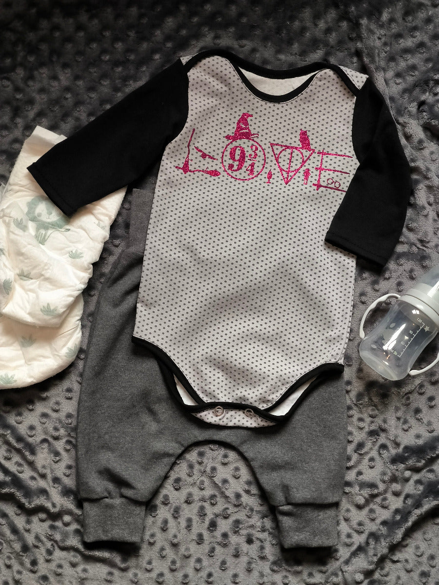 Body bébé "Amour magique" – gris à pois & noir T.62cm/6 mois