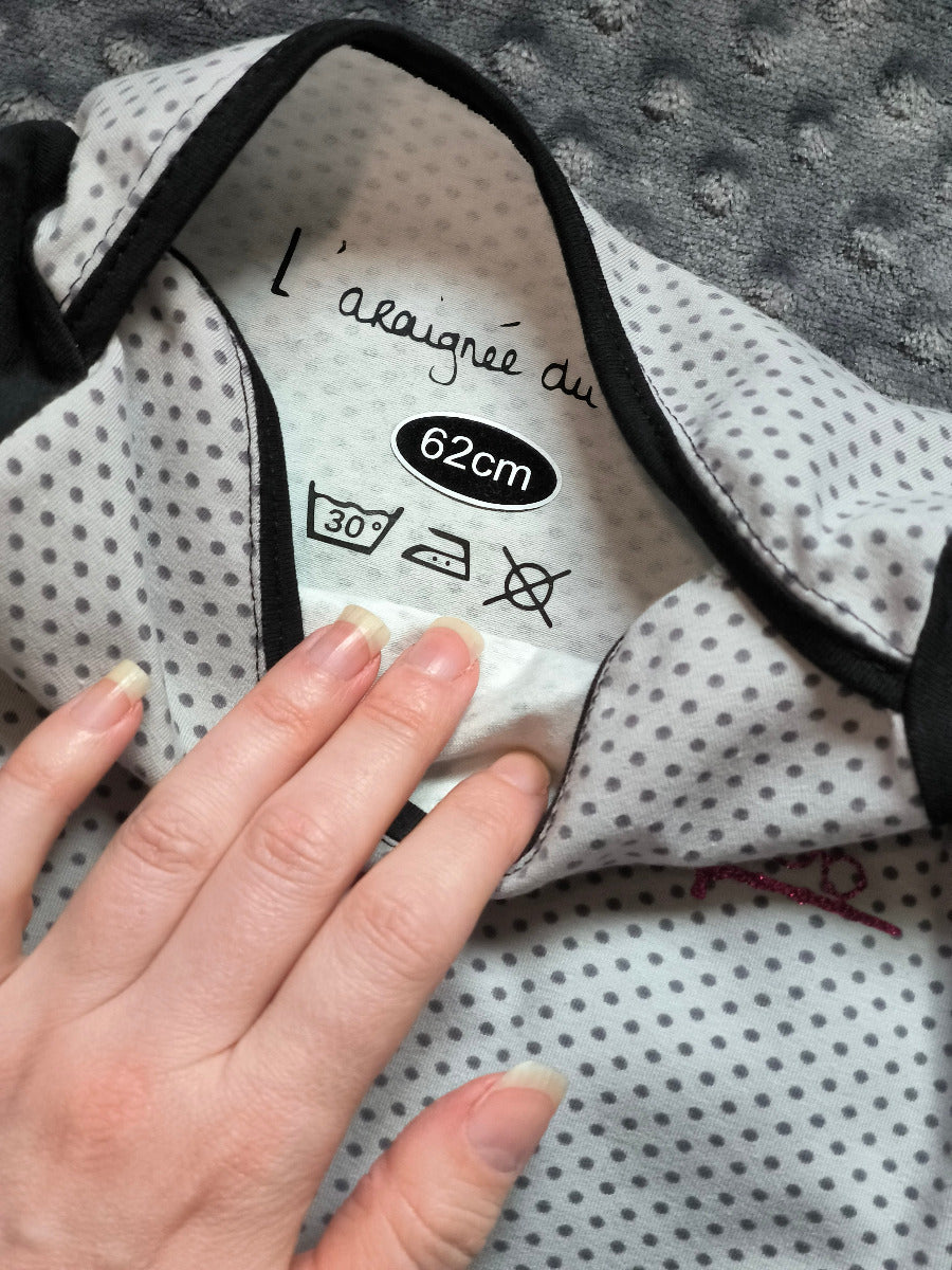 Body bébé "Amour magique" – gris à pois & noir T.62cm/6 mois