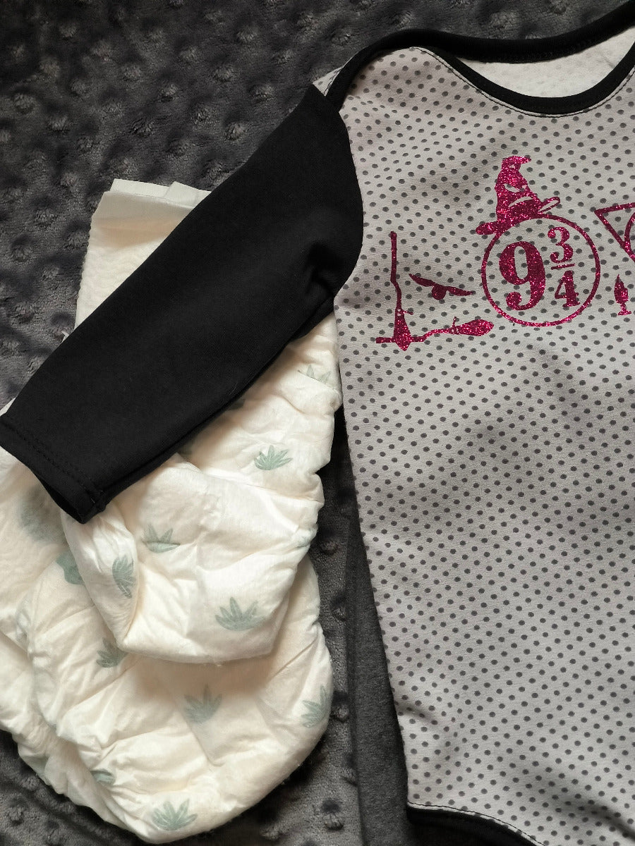 Body bébé "Amour magique" – gris à pois & noir T.62cm/6 mois