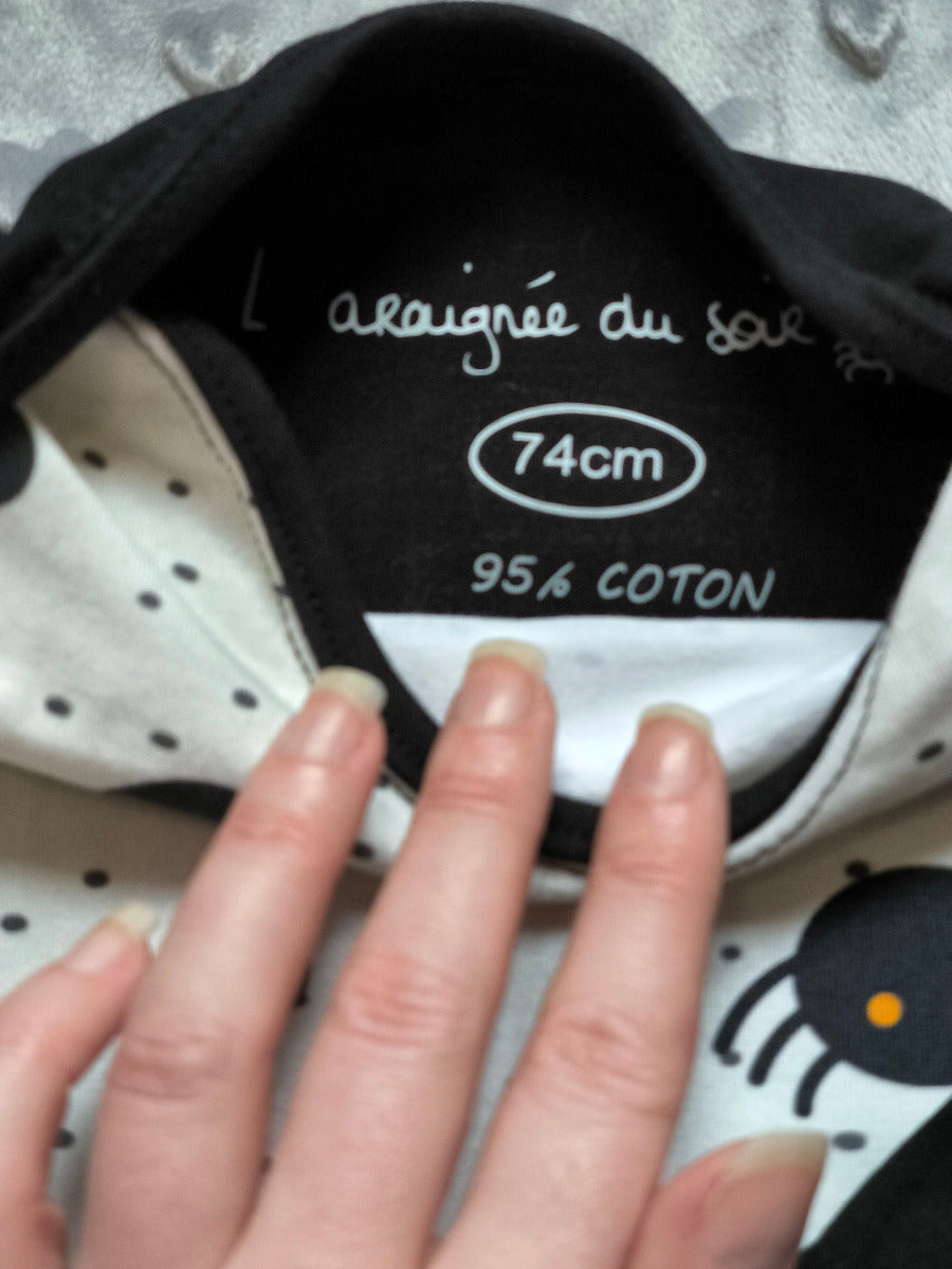 Body bébé "Petite Araignée" – blanc cassé & noir T.74cm/12 mois