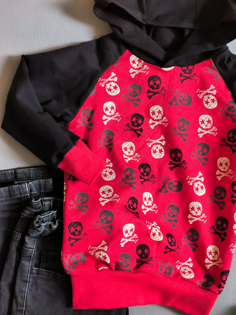 Sweat enfant – Têtes de mort rouges blanches & noires T.2 ans/92 cm