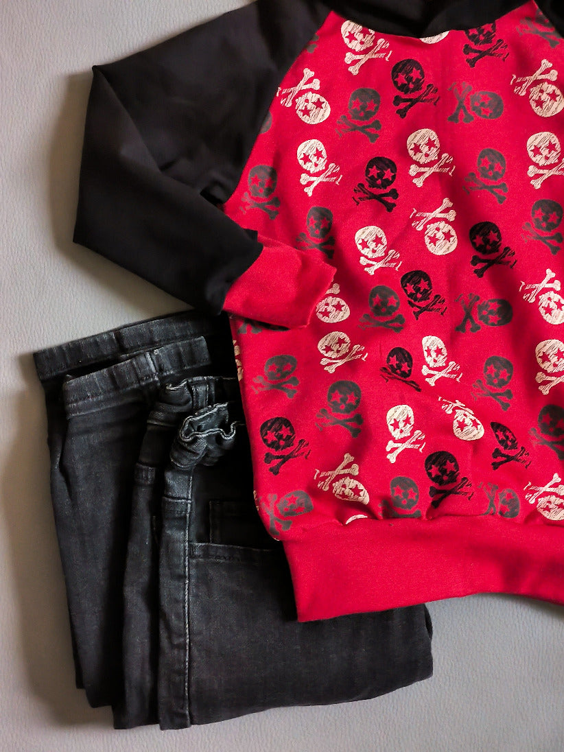 Sweat enfant – Têtes de mort rouges blanches & noires T.2 ans/92 cm