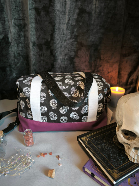 Sac week-end têtes de mort noir et violine – Sac de voyage ou sac à langer