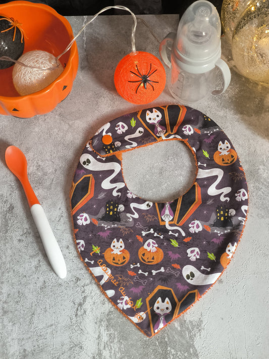 Bavoir bandana "Halloween Fantôme & Citrouilles"